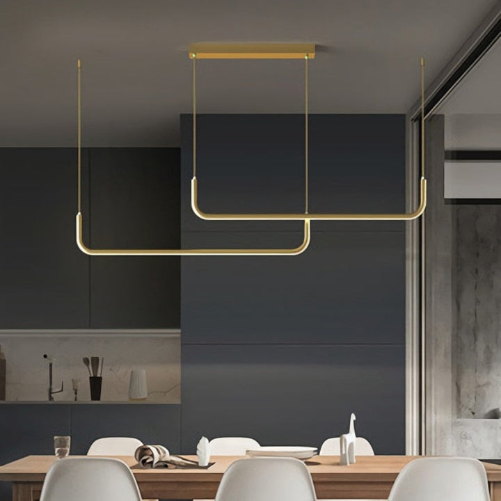 Impressive modern linear LED pendant light, a focal point for contemporary living or dining rooms.