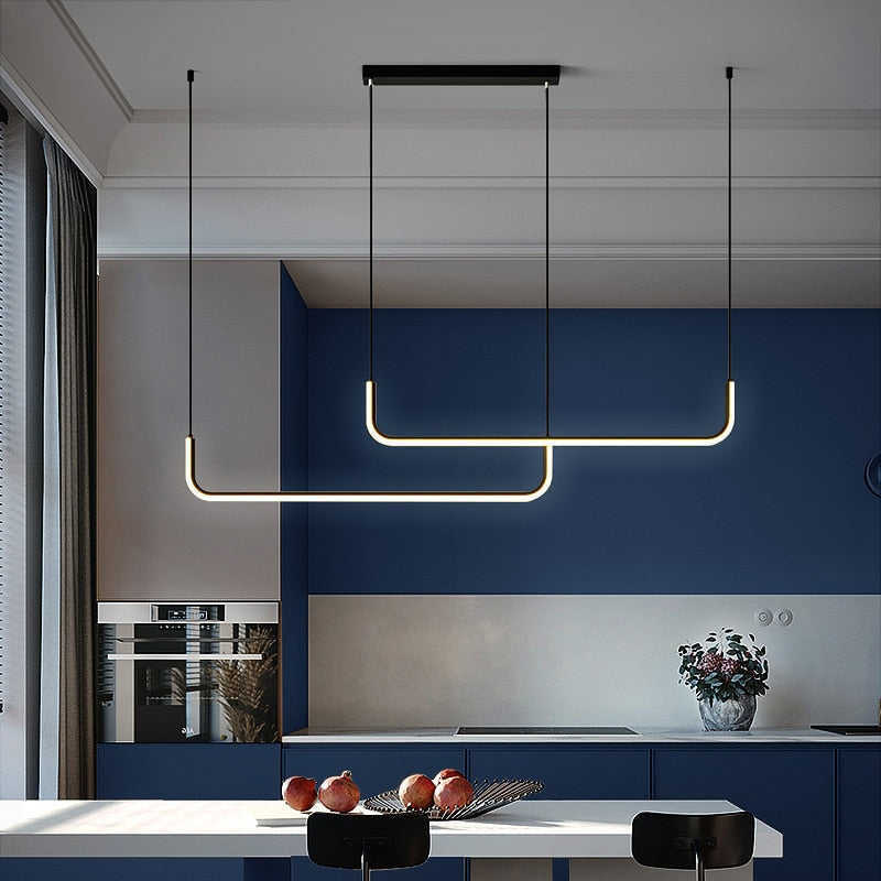 Minimalist linear LED ceiling light enhancing a contemporary living room's ambiance. Modern & bright.