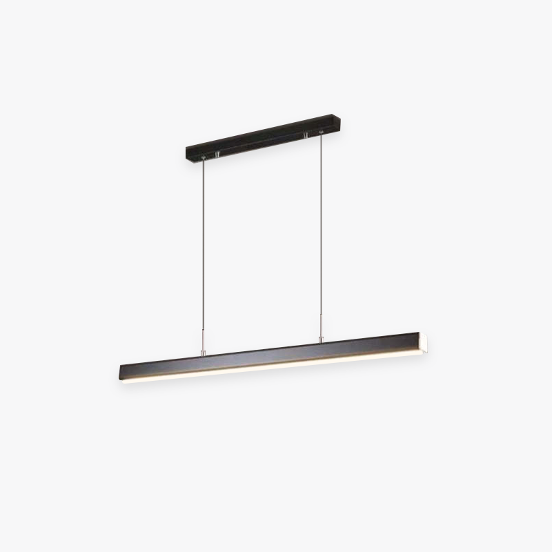 Modern linear LED pendant light in black for dining room ambiance.