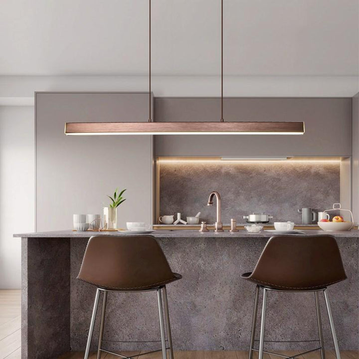 Sleek black linear pendant light, perfect modern lighting for living spaces.