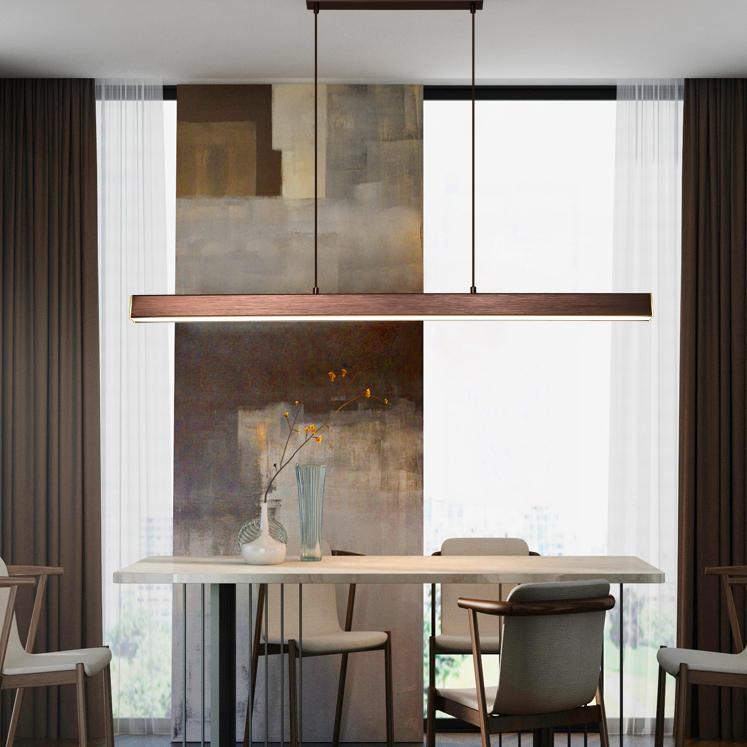 Modern linear LED ceiling light, ideal for dining room tables & kitchen islands.