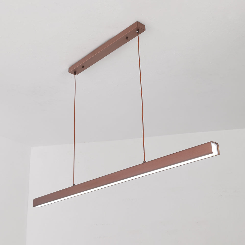 Linear pendant light in black, modern home decor for dining and living spaces.