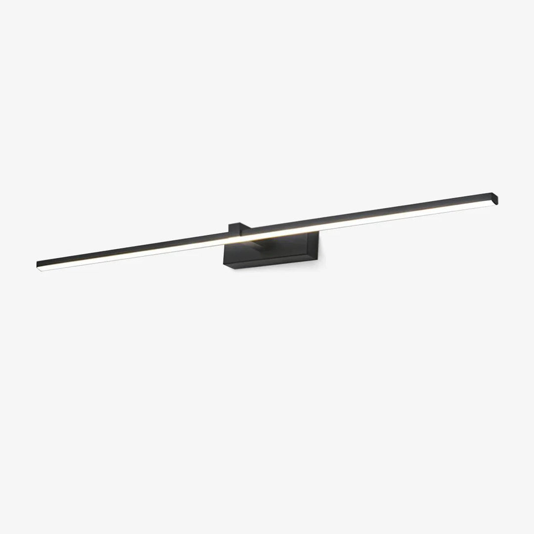 Modern linear LED wall light for bathroom vanity; contemporary hardwired design.
