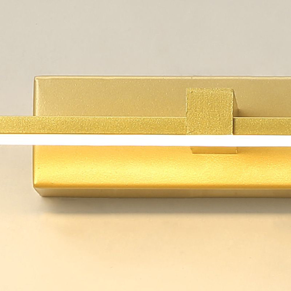 Hardwired linear LED light in black for modern bathroom or vanity lighting.