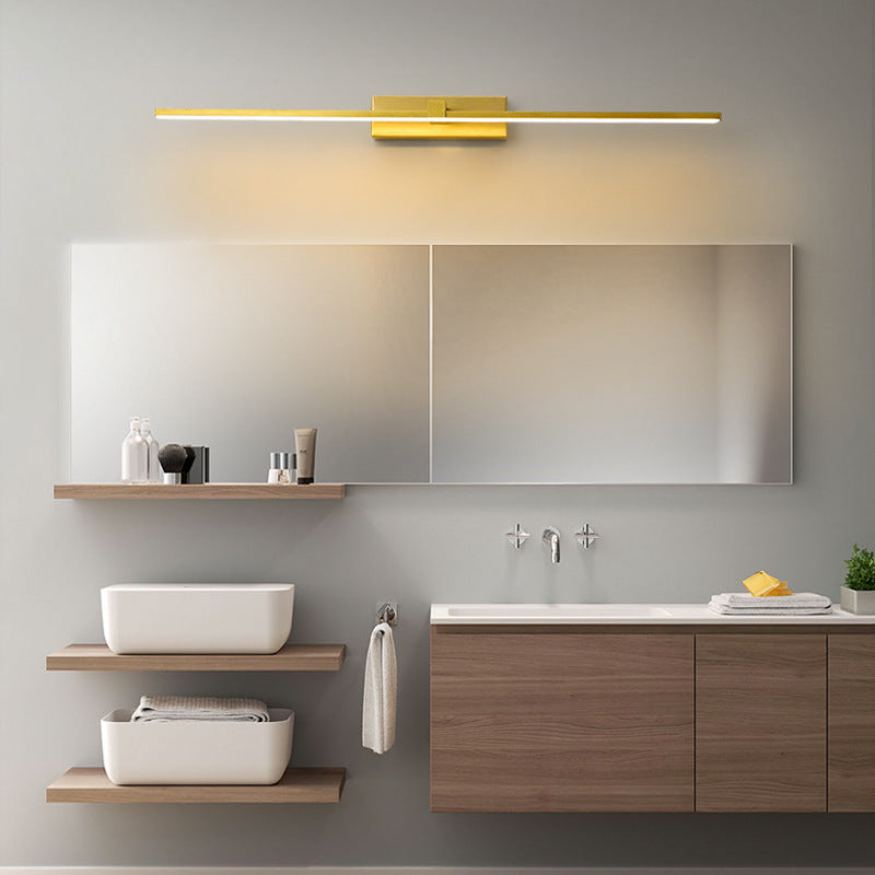 Sleek linear LED lighting fixture for modern bathroom vanity, adjustable light.