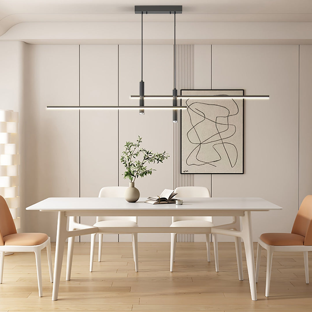 Sleek linear pendant light, modern kitchen ceiling light with adjustable cables.