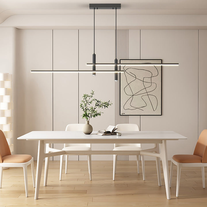 Sleek linear pendant light, modern kitchen ceiling light with adjustable cables.