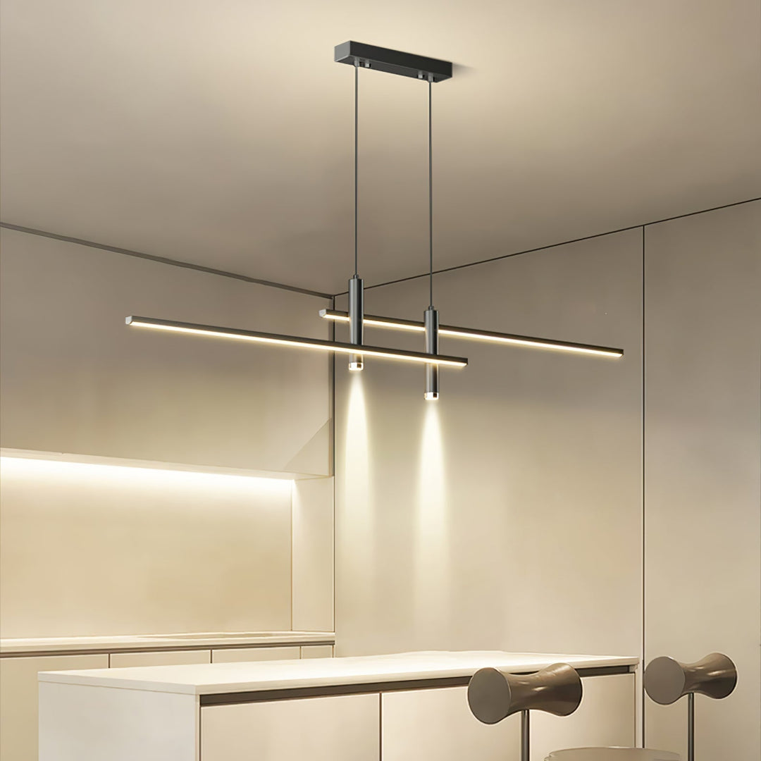 Minimalist modern linear pendant, adjustable lighting for dining rooms.