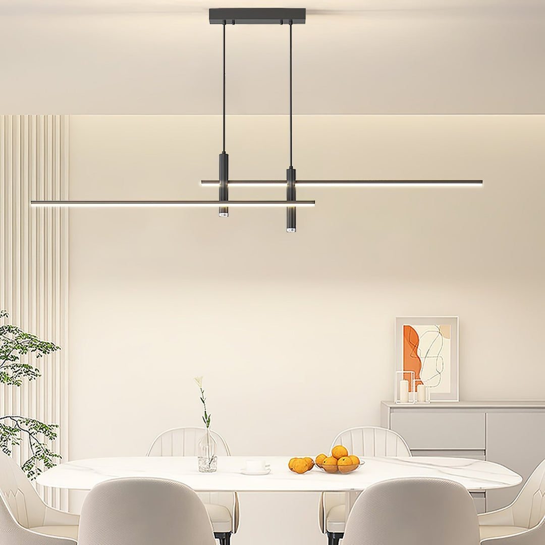 Modern LED linear pendant light, perfect for illuminating kitchen countertops.