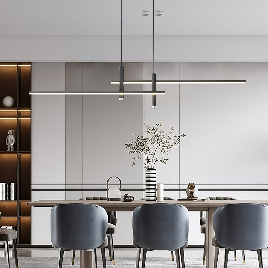 Sleek modern linear pendant, LED lighting solution for kitchen & dining.
