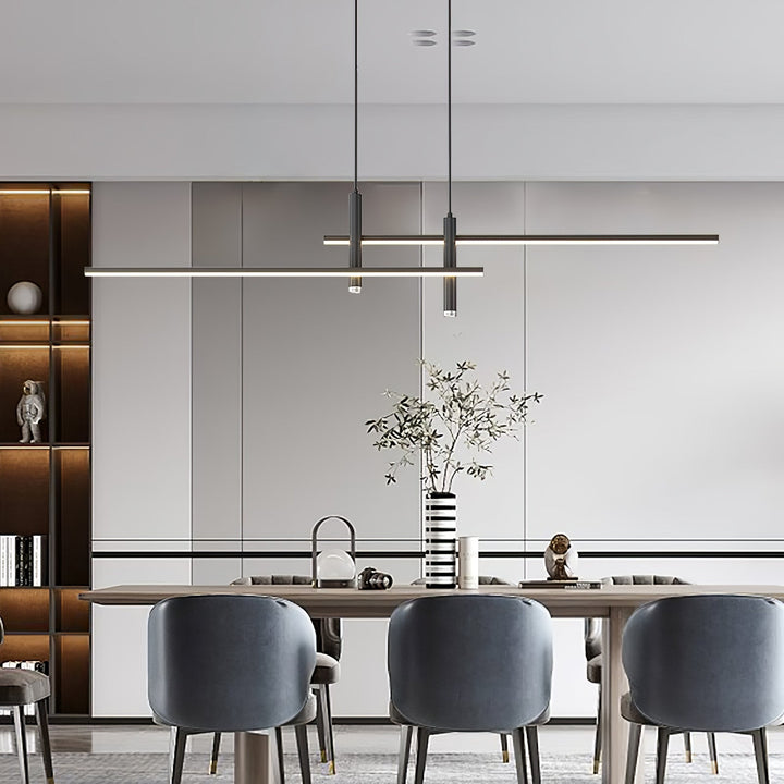 Sleek modern linear pendant, LED lighting solution for kitchen & dining.