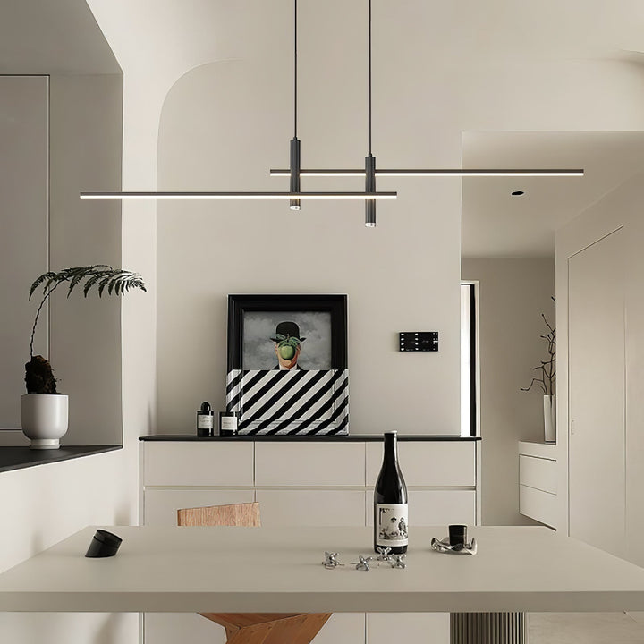 Stylish modern linear pendant, adjustable height for diverse home decor.