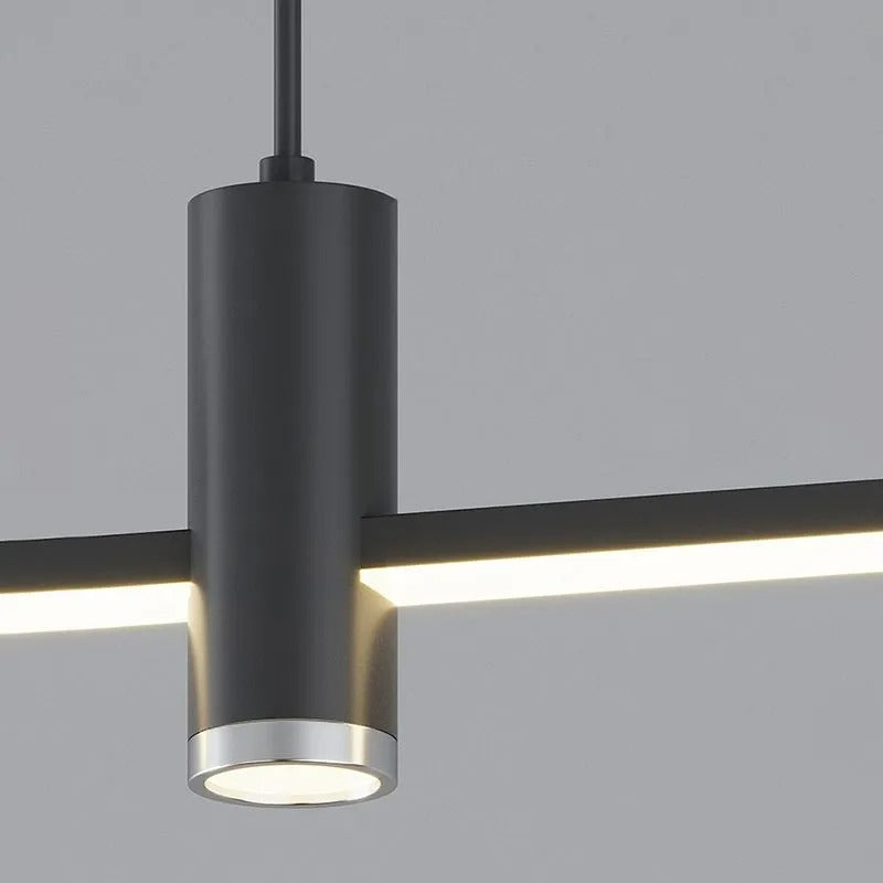 Elegant modern linear pendant light, adds sophistication to kitchen spaces.