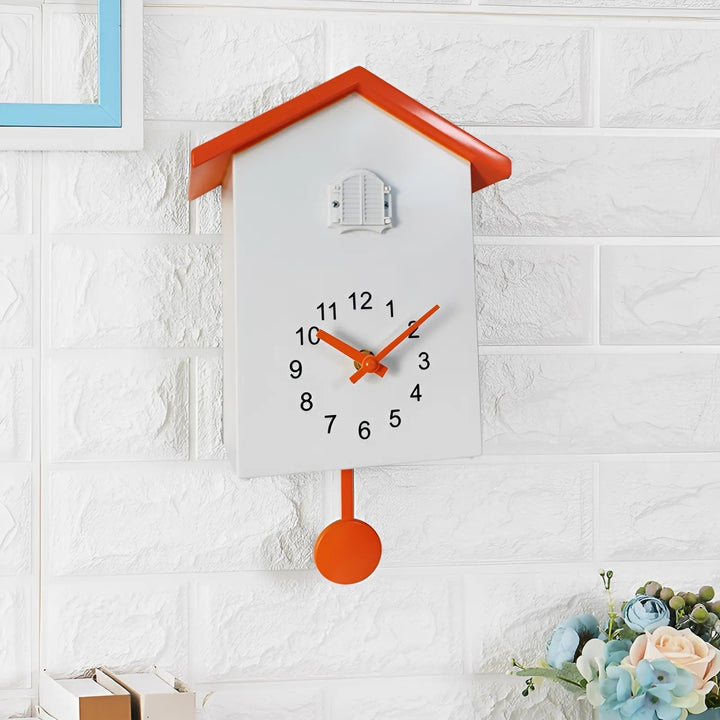 Unique minimalist cuckoo wall clock; a modern, contemporary design. Stylish silent home decor for living rooms or offices.