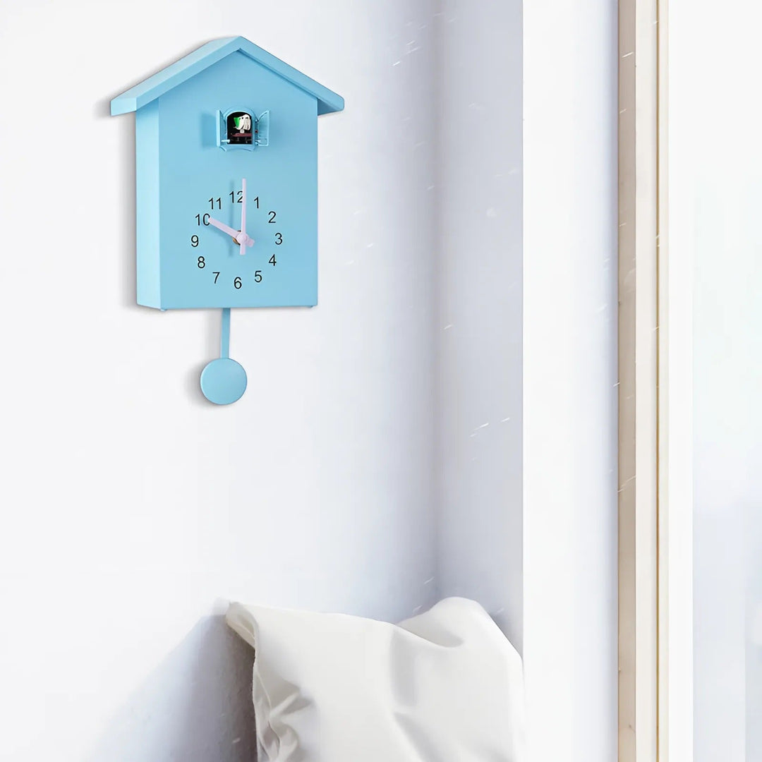 Contemporary minimalist cuckoo wall clock. Elegant, silent modern decor perfect for a living room, office, or home accent.