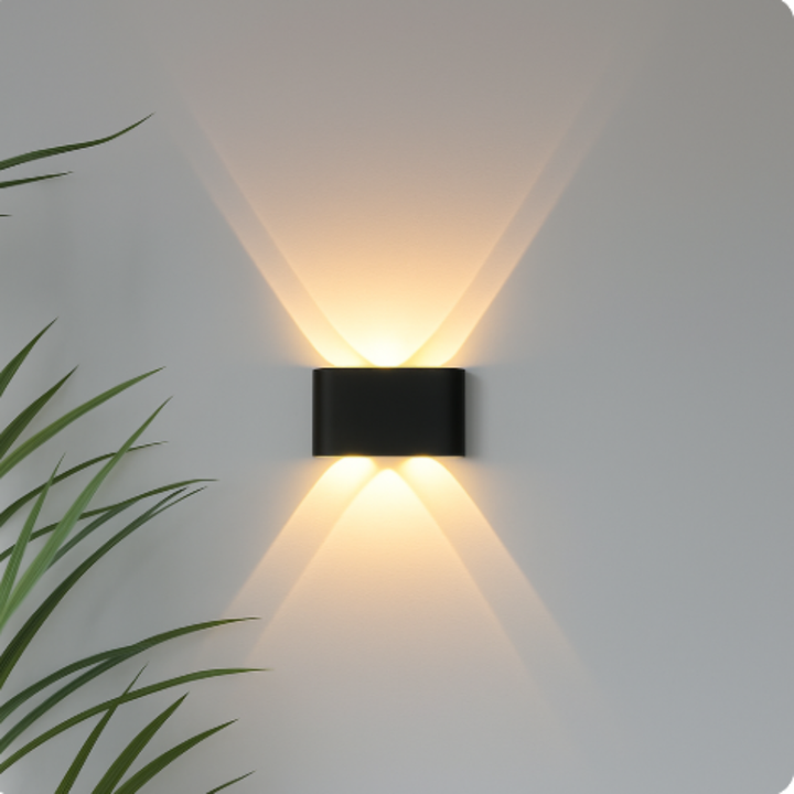 Close-up of a modern LED wall light, highlighting its clean lines and minimalist aesthetic.