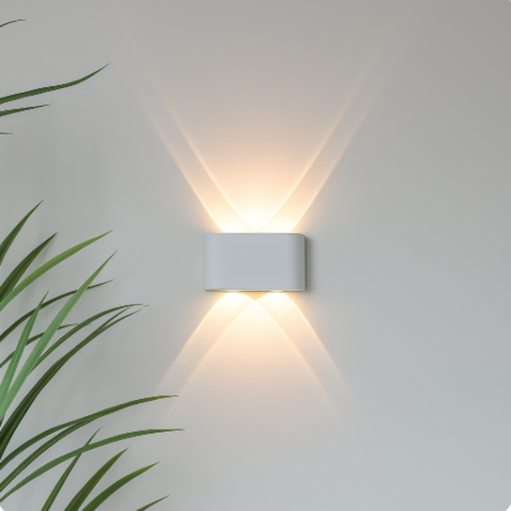 Stylish indoor LED wall light providing soft, ambient illumination for living spaces.
