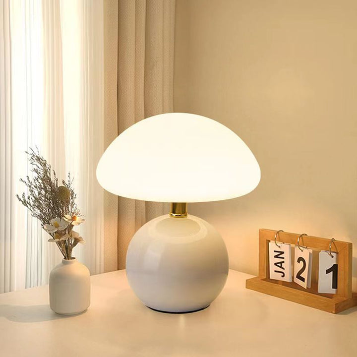 Modern mushroom table lamp with adjustable LED colors for stylish home decor & modern lighting.