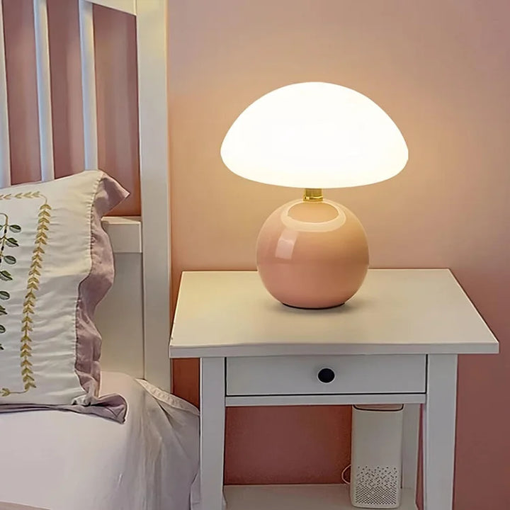 Contemporary mushroom table lamp for living room decor, adjustable LED lighting & ceramic finish.