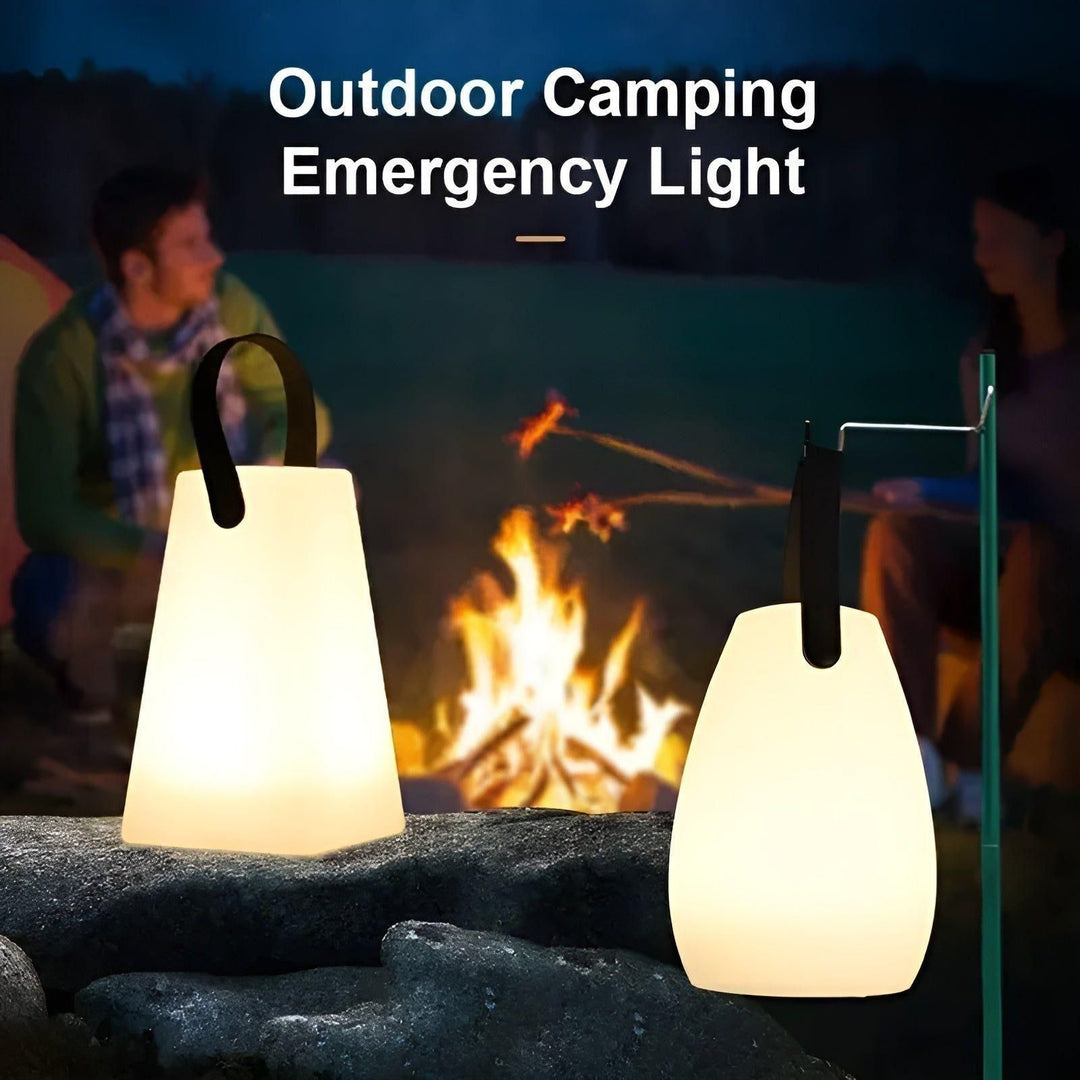Patio-ready, waterproof cordless lamp with remote; provides soft, adjustable ambient light.