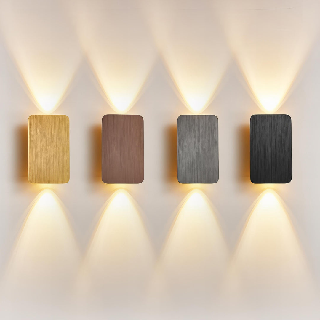 Contemporary rectangular black LED wall sconce for hallway or staircase lighting.