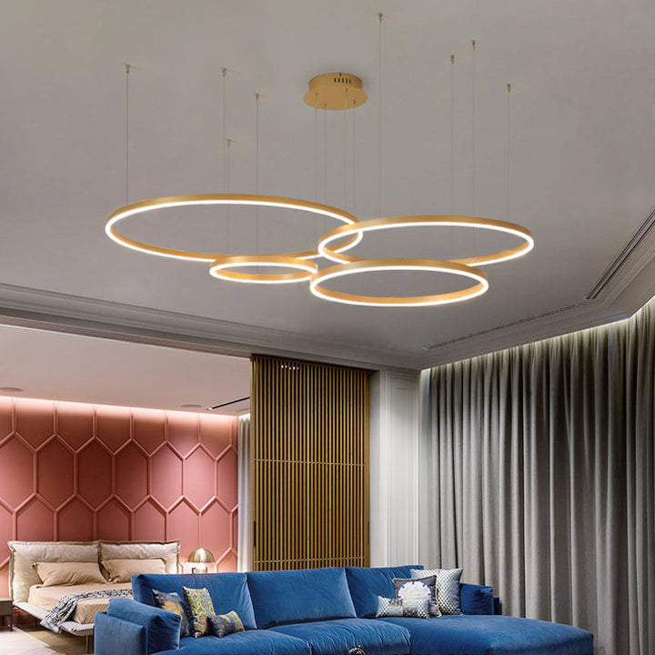 Chic contemporary ring pendant, enhancing modern home aesthetics.