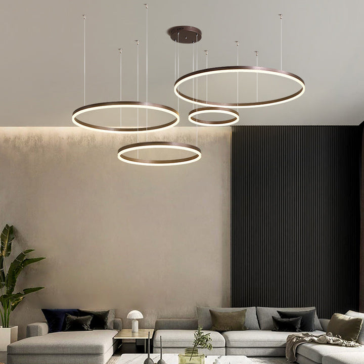Designer LED ring light fixture for modern luxury interiors.