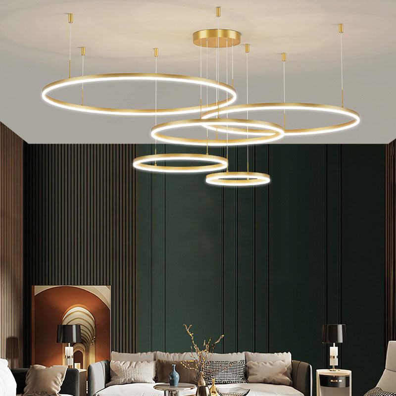 Stylish adjustable ring pendant, offering versatile lighting.