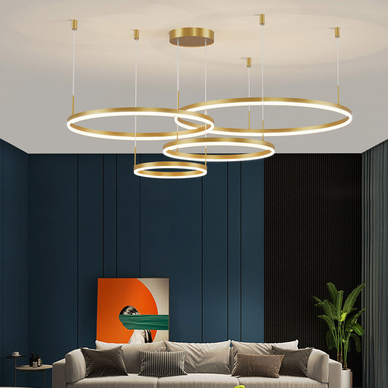 Modern ring pendant light with energy-efficient LED technology.