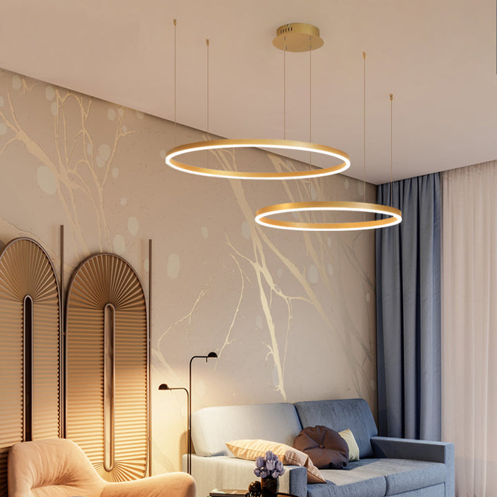 Adjustable contemporary ring pendant light for stylish bedrooms.