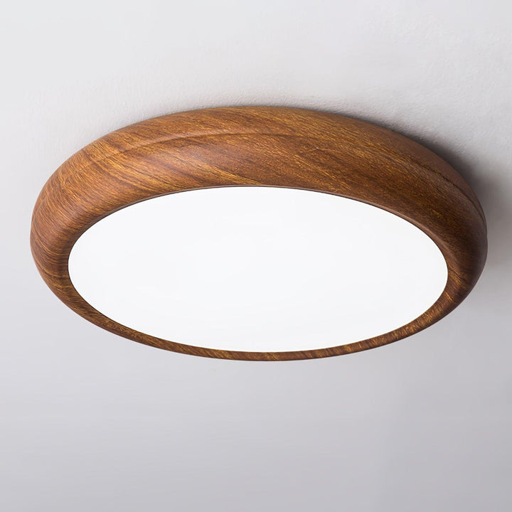 Wood grain contemporary LED round ceiling light, flush mount, bright & dimmable.