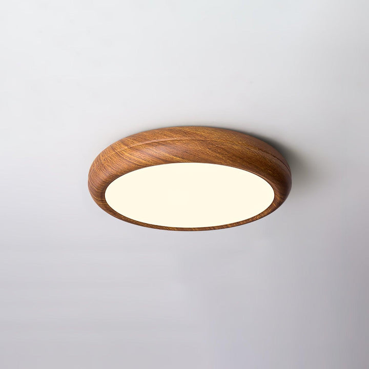 Modern round LED ceiling light, flush mount, energy-saving, dimmable features.