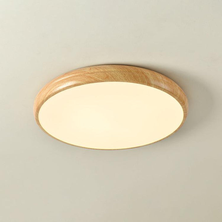 Flush mount round LED light, contemporary, dimmable, suitable for various rooms.