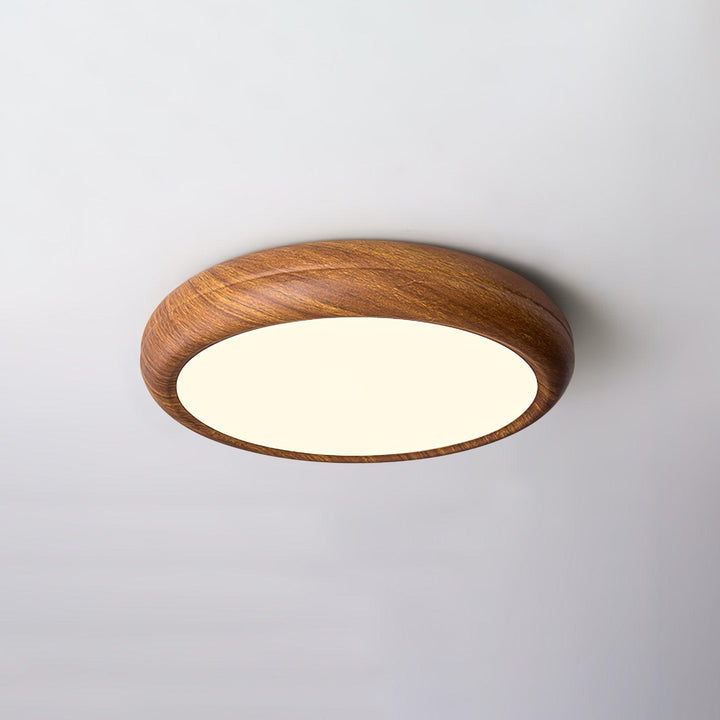 Modern flush mount LED ceiling fixture, round, with adjustable warm to cold light.