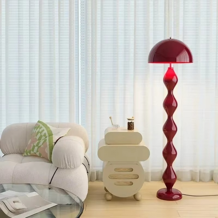White minimalist floor lamp. Scandinavian LED design provides soft ambient light for modern interiors.