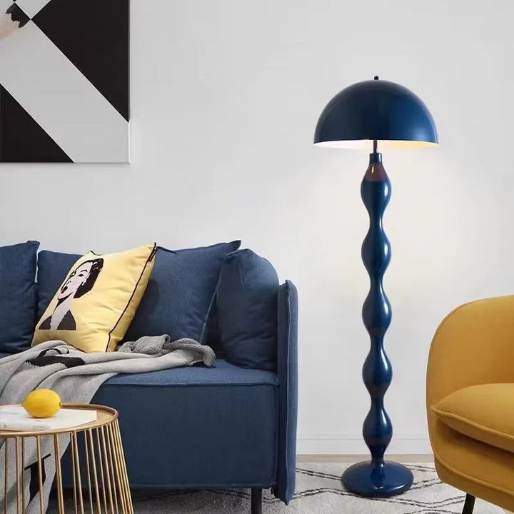 Black modern floor lamp. Scandinavian minimalist design, ideal ambient LED lighting for contemporary homes.