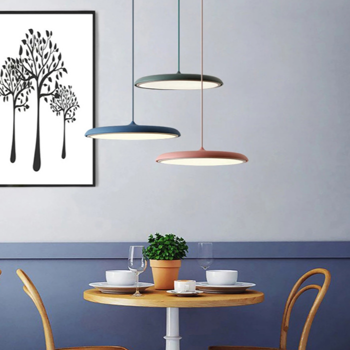 Nordic style LED pendant light, energy-efficient for dining room ambiance.