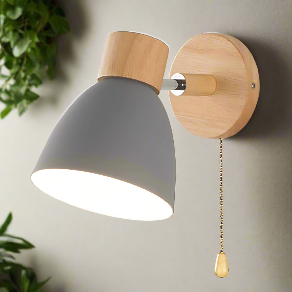 Nordic style wall lamp with a modern minimalist aesthetic and a convenient pull switch, great for any room.