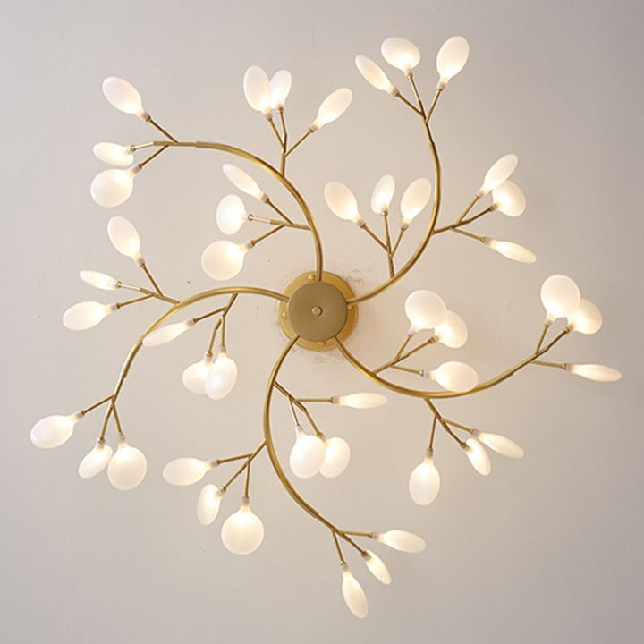 Abstract black branch chandelier, modern LED ceiling light, interior design lighting for grand spaces.