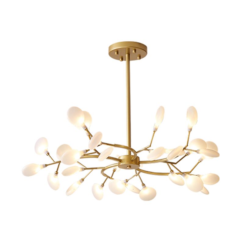 Contemporary sculptural branch chandelier, gold LED lighting, exquisite home decor & interior design.
