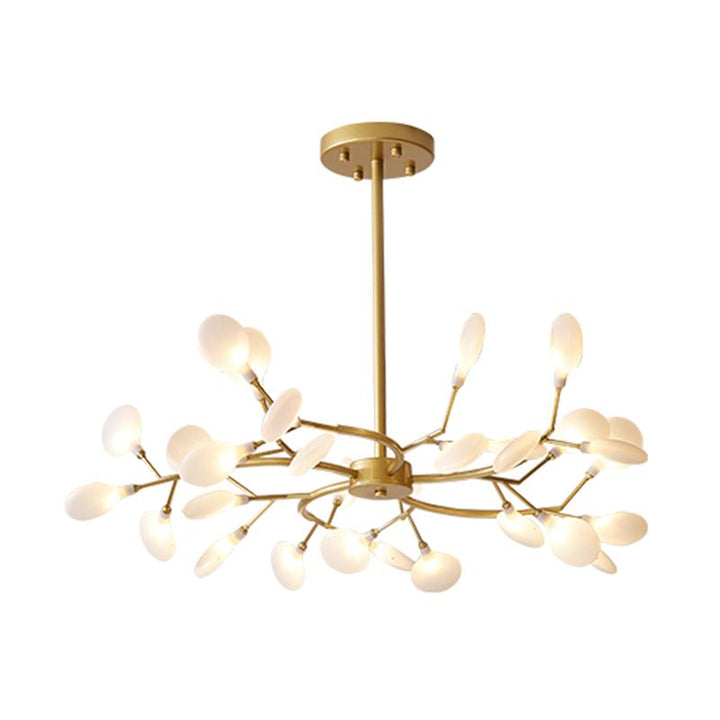 Contemporary sculptural branch chandelier, gold LED lighting, exquisite home decor & interior design.