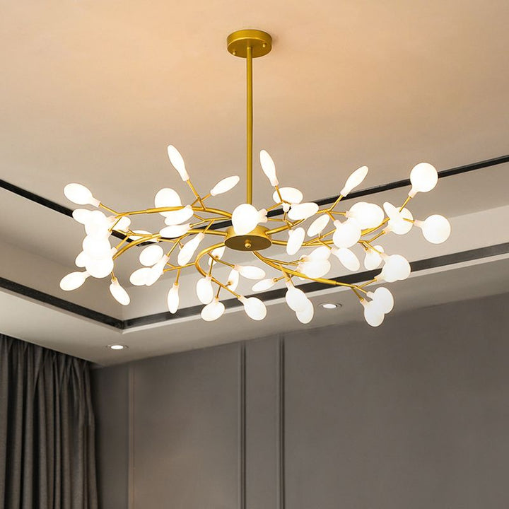 Sleek black sculptural branch chandelier, LED modern lighting, stunning statement piece for interiors.