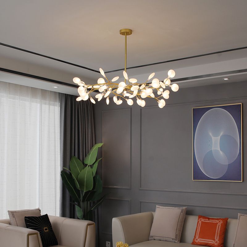 Elegant gold branch chandelier, LED ceiling light, modern design for luxurious home decor & lighting projects.