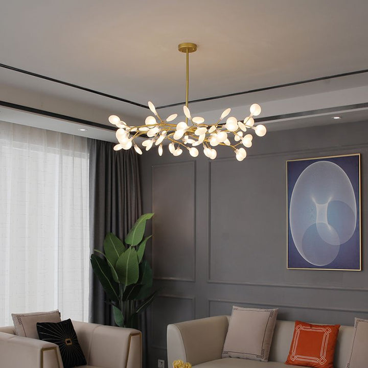 Elegant gold branch chandelier, LED ceiling light, modern design for luxurious home decor & lighting projects.