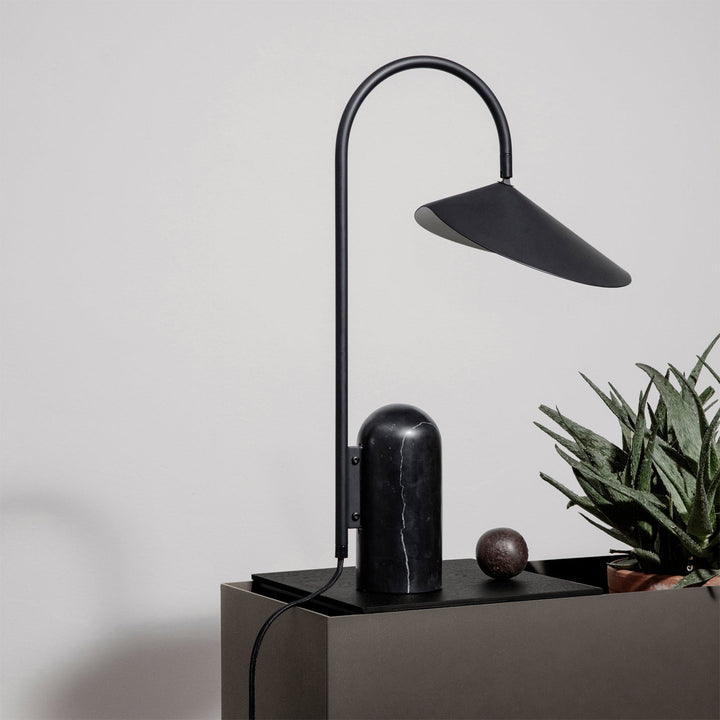 Contemporary table lamp, beige, minimalist Japandi style with a solid marble base.