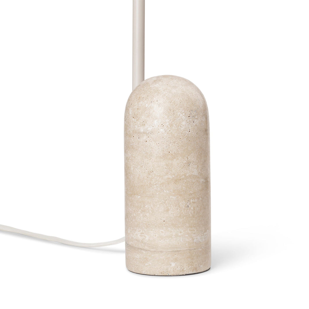 Japandi beige lamp, sculptural, arched, for home decor with a sturdy marble base.