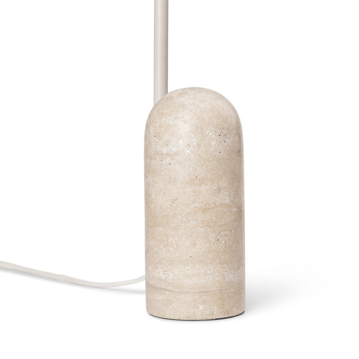Japandi beige lamp, sculptural, arched, for home decor with a sturdy marble base.