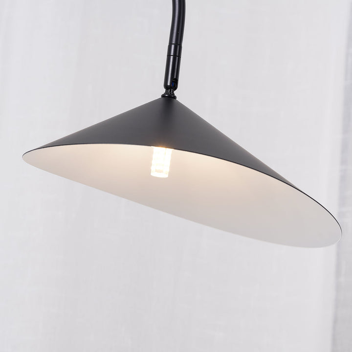 Arched table lamp, black, contemporary lighting, perfect with a luxurious marble base.