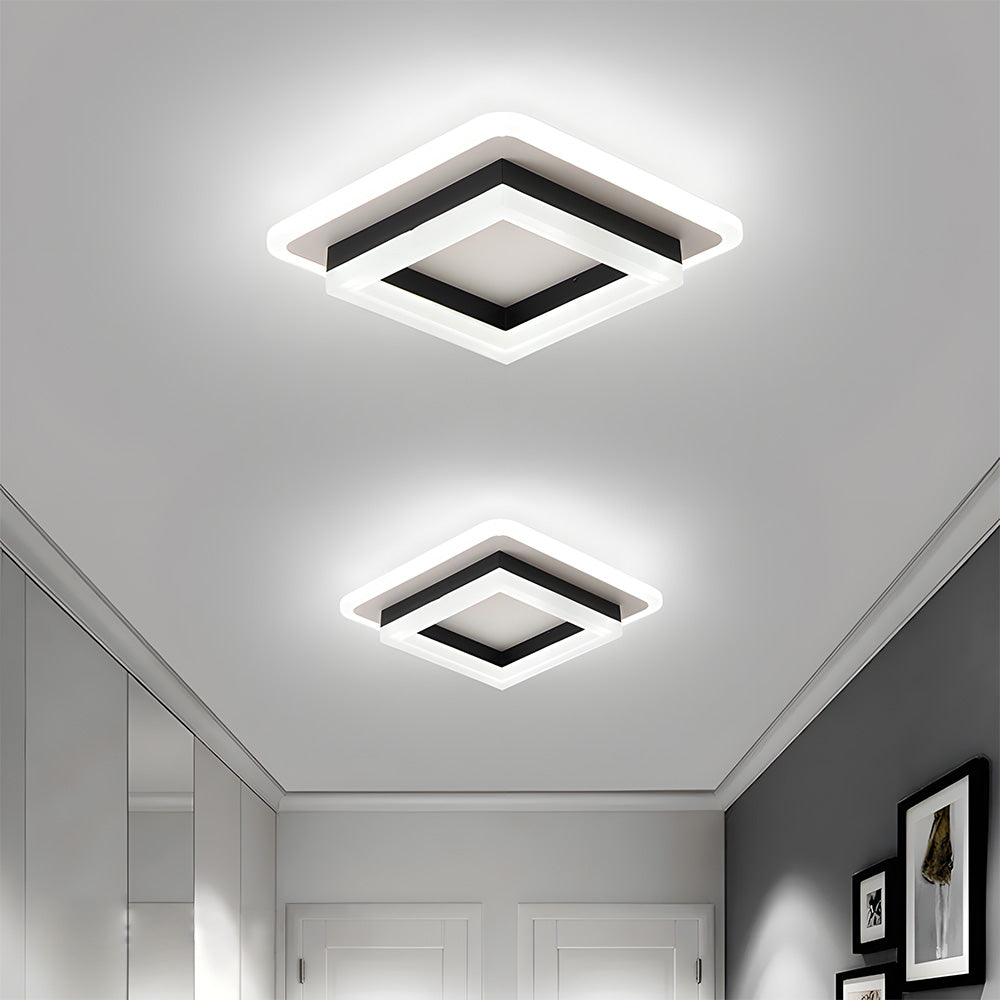 Square LED ceiling light, modern design for hallway & room lighting. Provides energy-saving LEDs.
