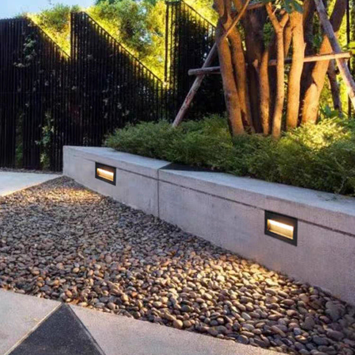 Sleek exterior square step light, perfect for deck & garden security.